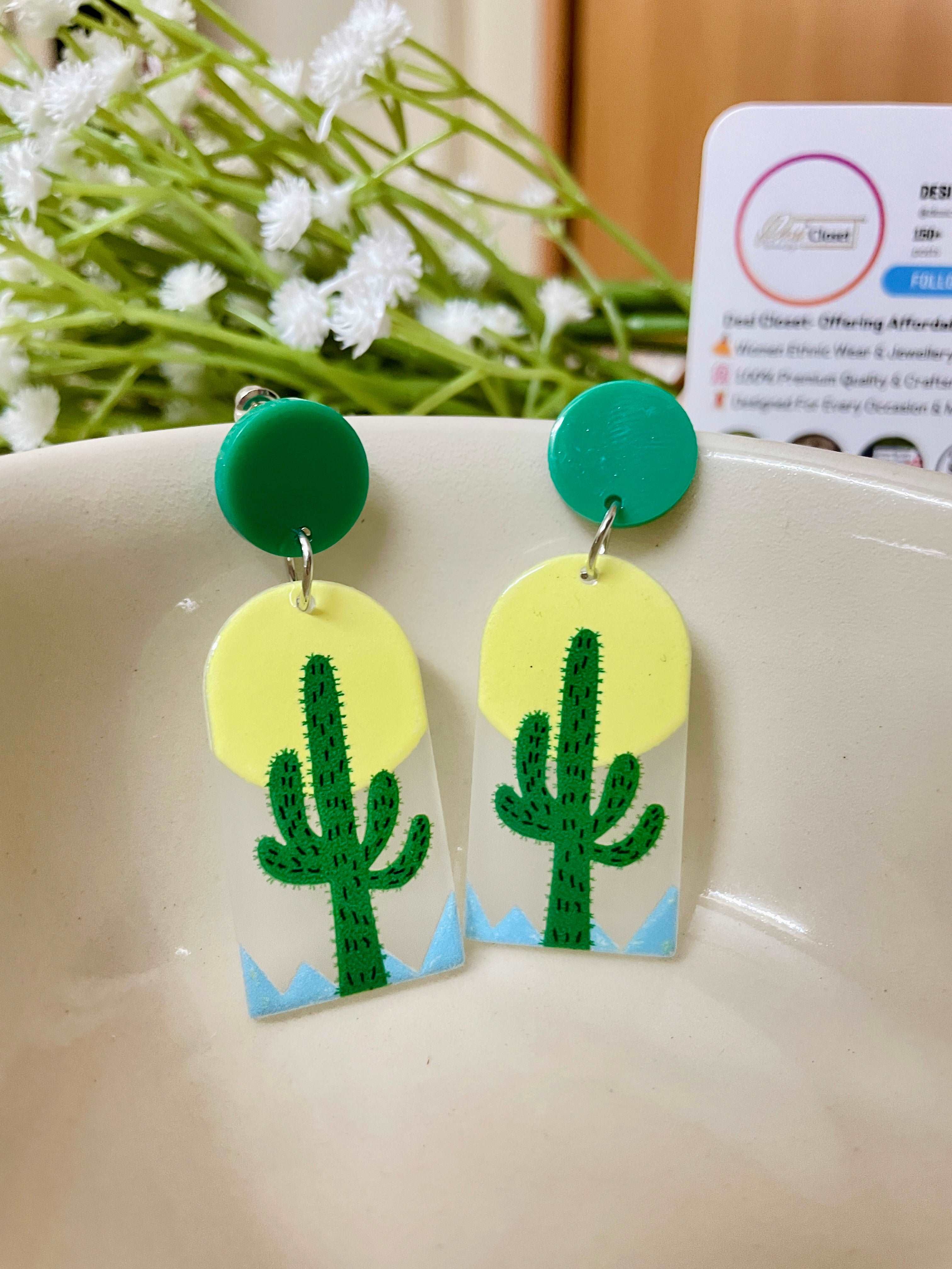 Cacti Acrylic Weightless Earrings - Desi Closet