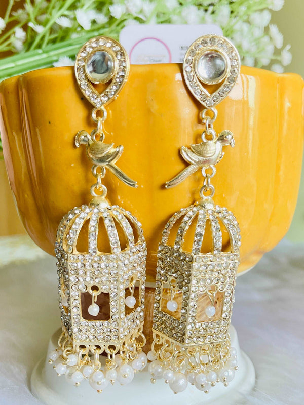 Bird Cage Studded Earrings - Desi Closet