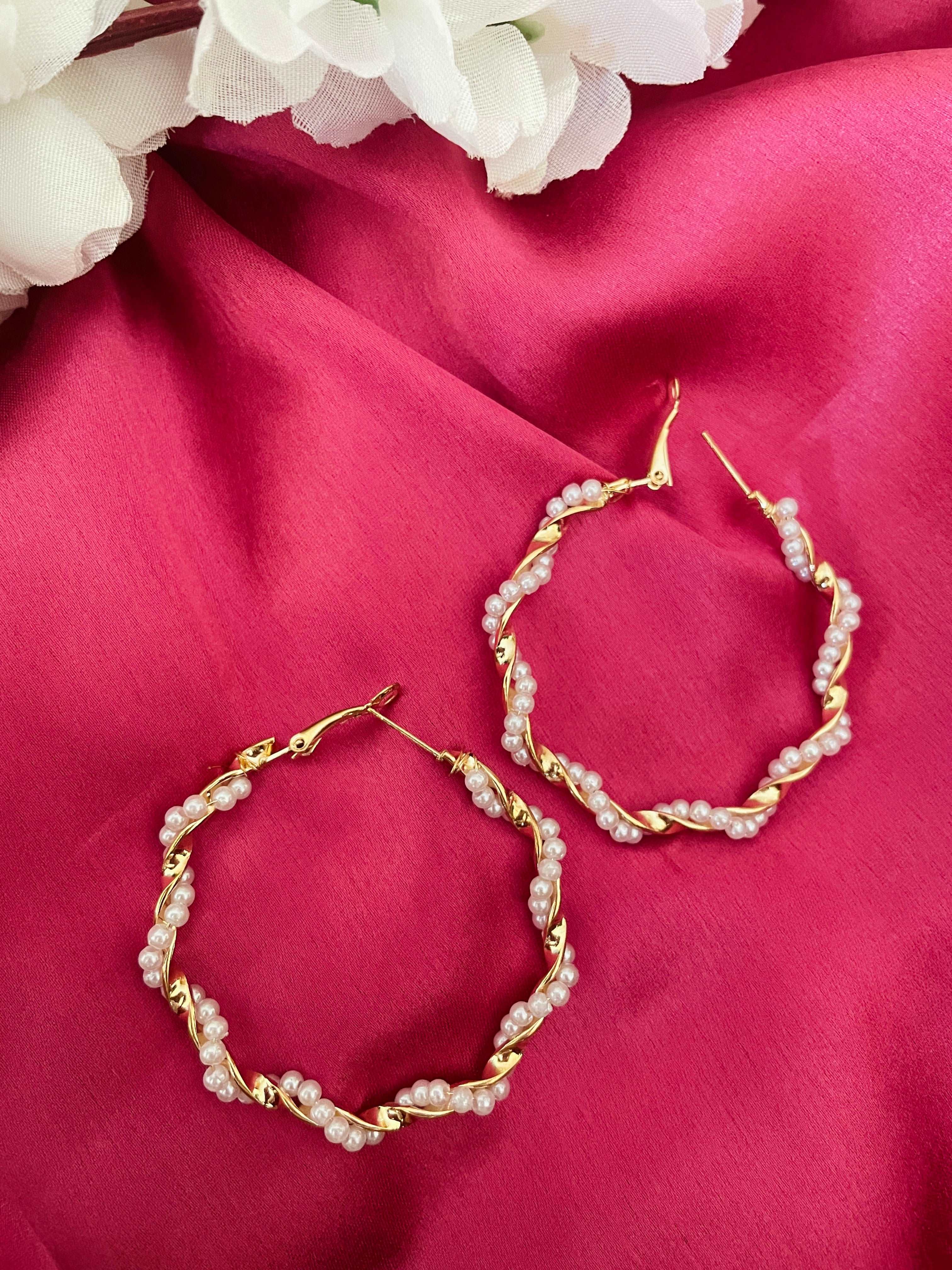 Intertwined Gold Pearl Hoops - Desi Closet