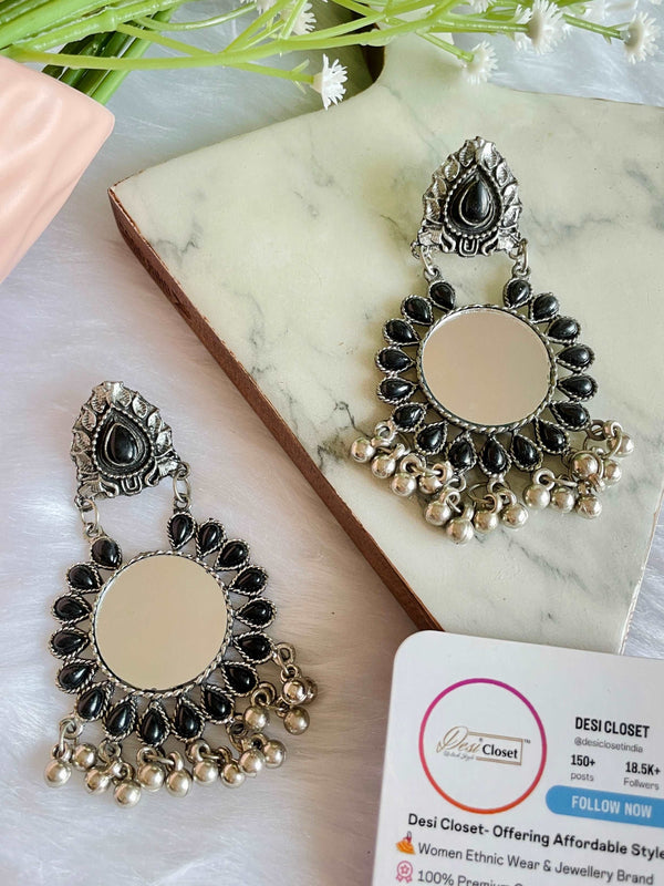Black Mirror Alloy Danglers - Desi Closet
