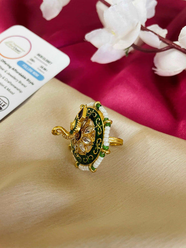 Brass Swan Beaded Ring - Desi Closet