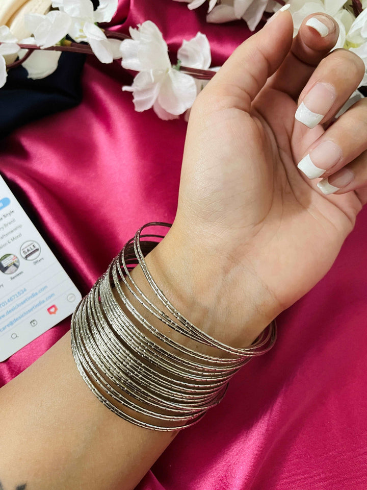 Layered Silver Bangle Cuff - Desi Closet