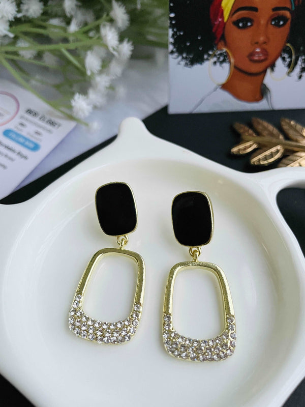 Black Geometric Rhinestone Drops - Desi Closet