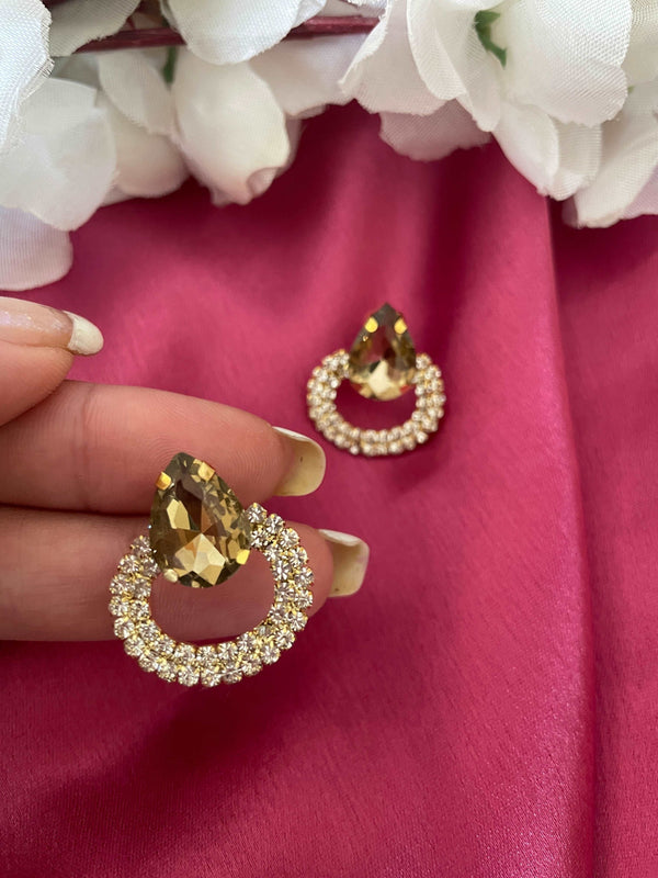 Golden Cubic Zircon Studs - Desi Closet