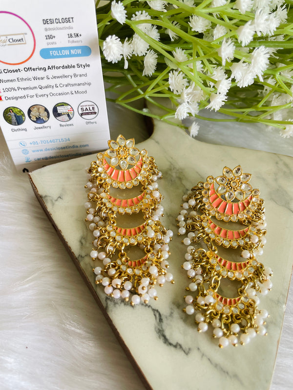 Pink Meena Waterfall Danglers - Desi Closet
