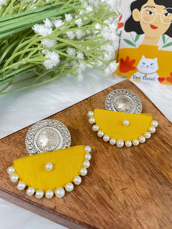 Yellow Haldi Fabric Studs - Desi Closet