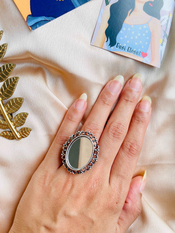 German Silver Oxidised Boho Ring 17 - Desi Closet