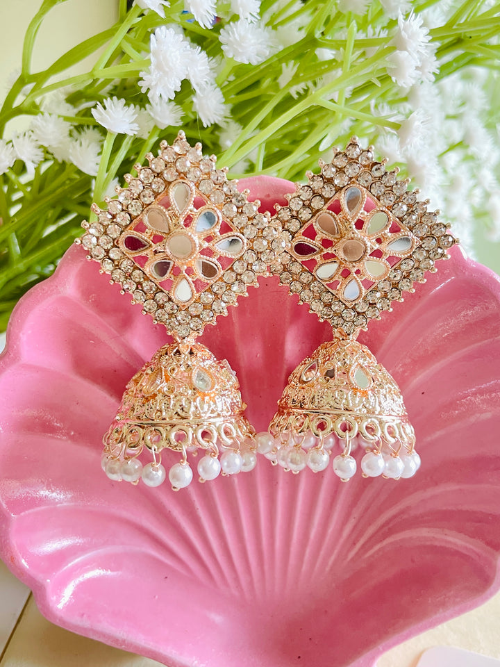 Rose Gold Diamond Stud Jhumki - Desi Closet