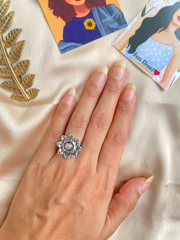 German Silver Oxidised Boho Ring 33 - Desi Closet