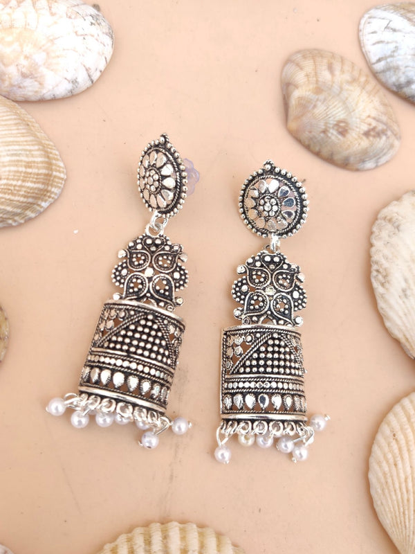 Silver Small Partywear Jhumkis - Desi Closet
