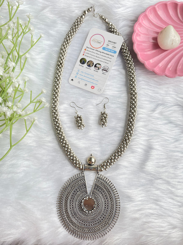 Silver Haram Necklace with Earrings - Desi Closet