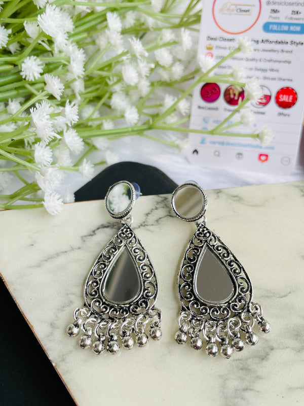 Mirror Water Drop Oxidised - Desi Closet