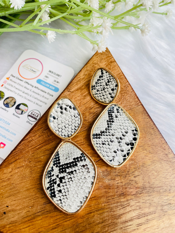 White Tiger Print Danglers - Desi Closet