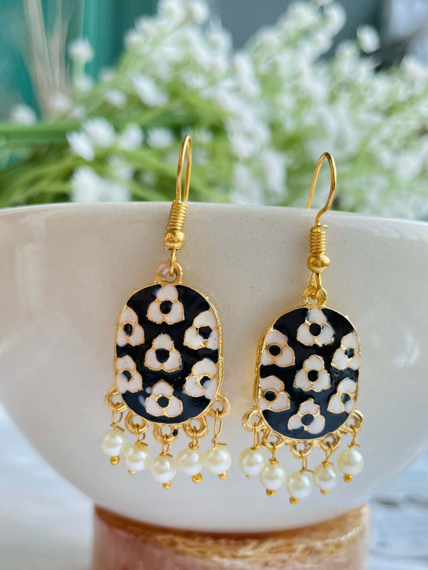 Meenakari Floral Beaded Earrings Black - Desi Closet