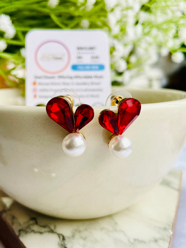 Red Stone Hearts with Pearl - Desi Closet