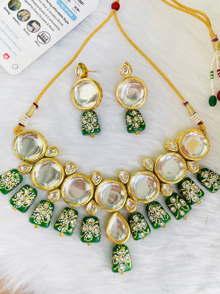 Kundan Meenakari Neckline with Earrings - Desi Closet