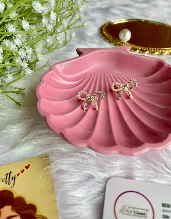 Pearl Stone Bow Studs - Desi Closet