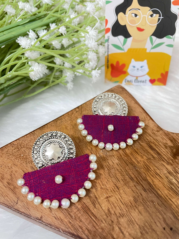 Dark Pink Fabric Studs - Desi Closet