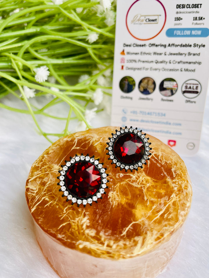 Maroon Stone Studs - Desi Closet