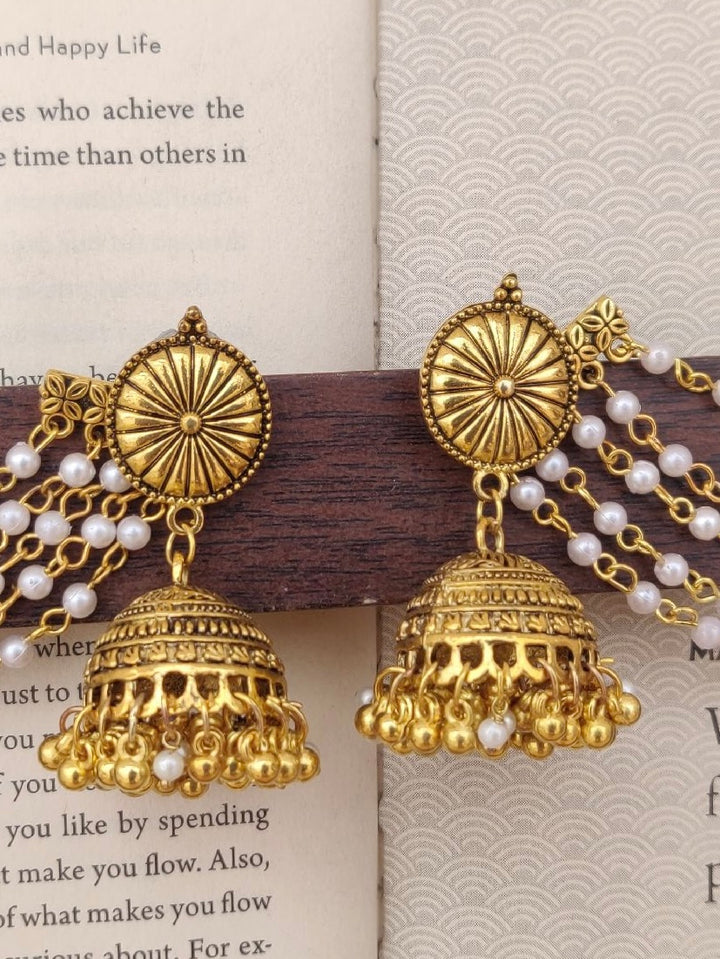 Temple Jhumka with Pearl Earchains - Desi Closet