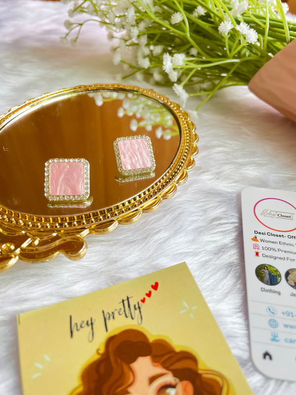 Pink Marblestone Studs - Desi Closet