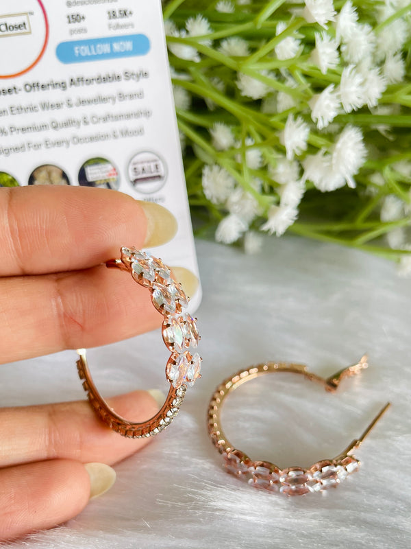 Rose Gold Crystal Hoops - Desi Closet