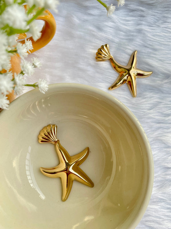 Gold Starfish Danglers - Desi Closet