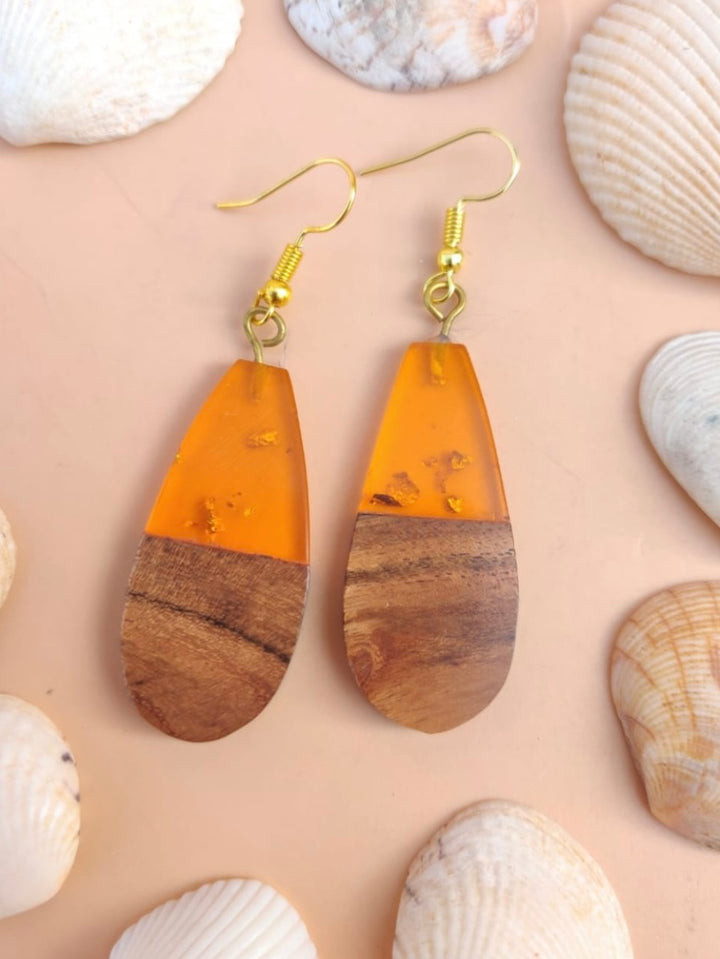 Wood Resin Danglers - Orange - Desi Closet