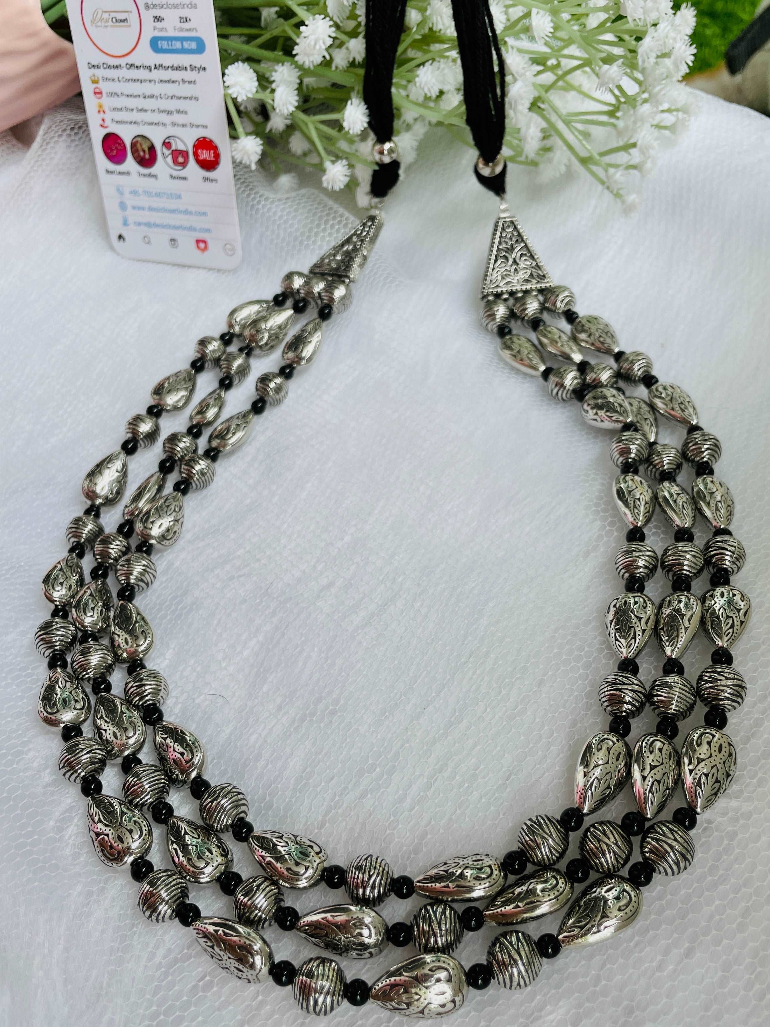 3 Layer Long Saree Necklace - Desi Closet