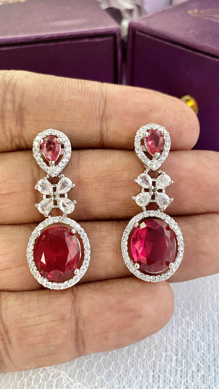 AD Ruby Star Double Drop Earrings - Desi Closet