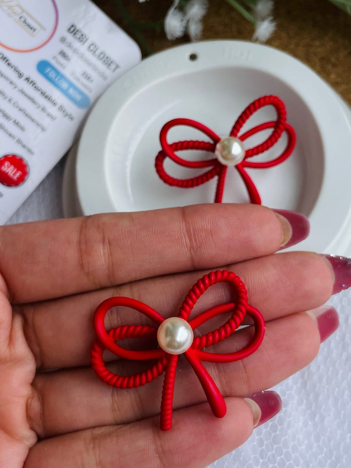 The  Big Red Bow Studs - Desi Closet