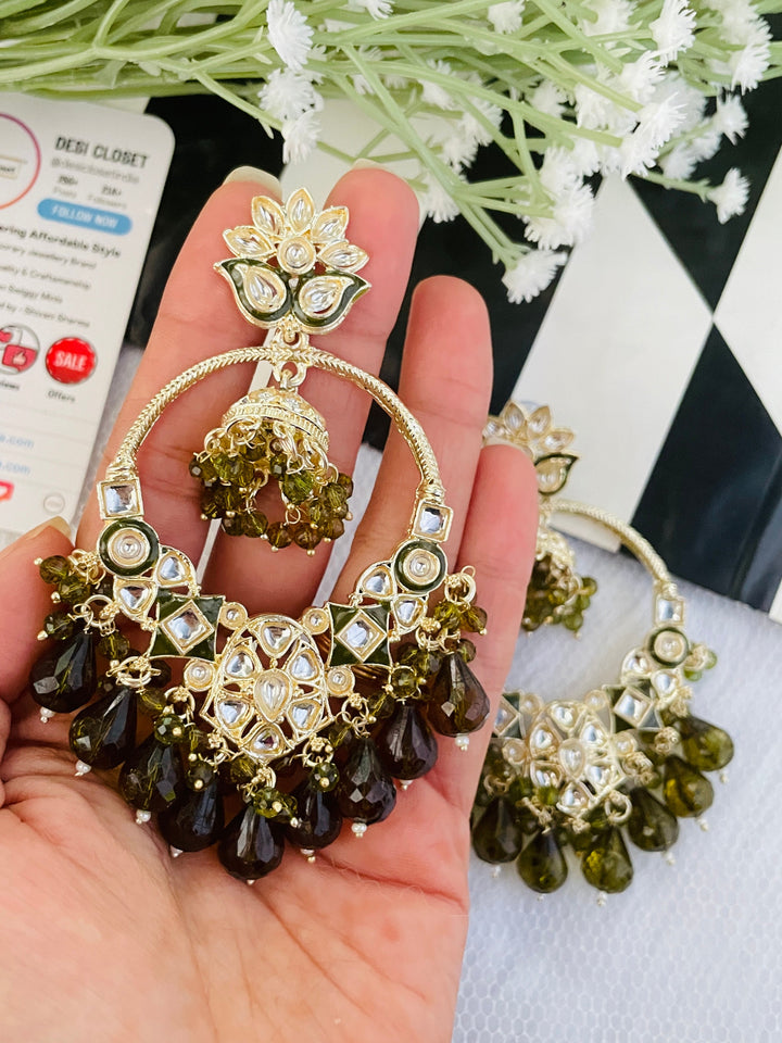 Olive Mehendi Ethnic Kundan Earrings - Desi Closet