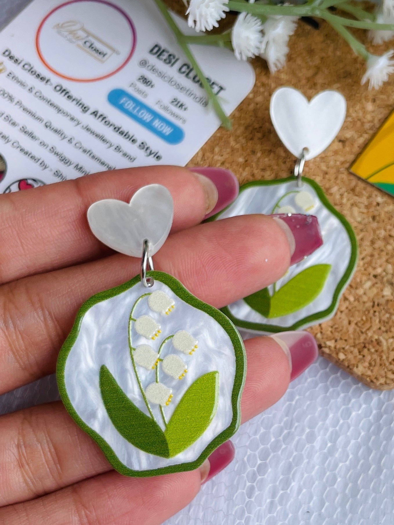 Green Leafy Heart Acrylic Weightless Earrings - Desi Closet