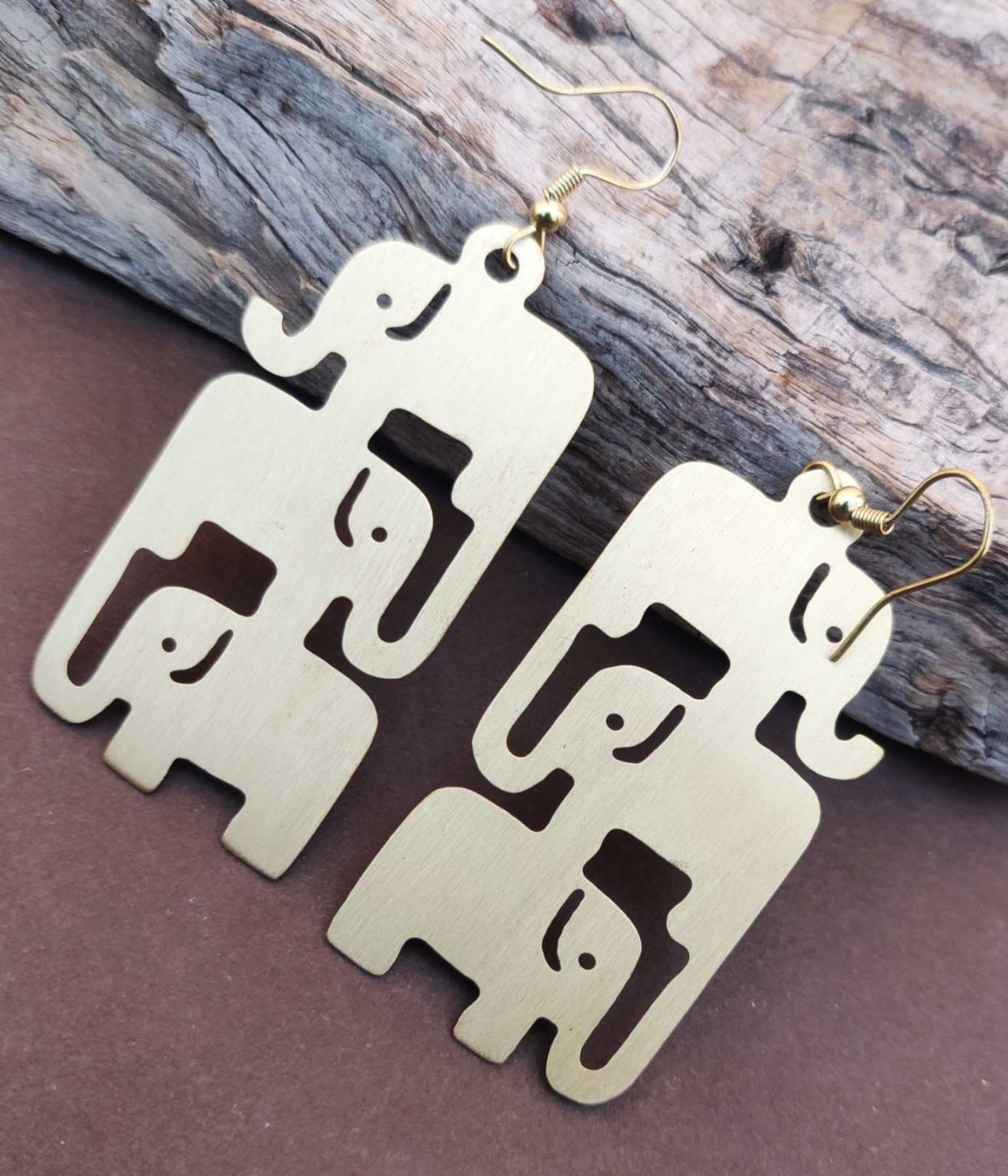 Mounted Elephants Gold Earrings - Desi Closet