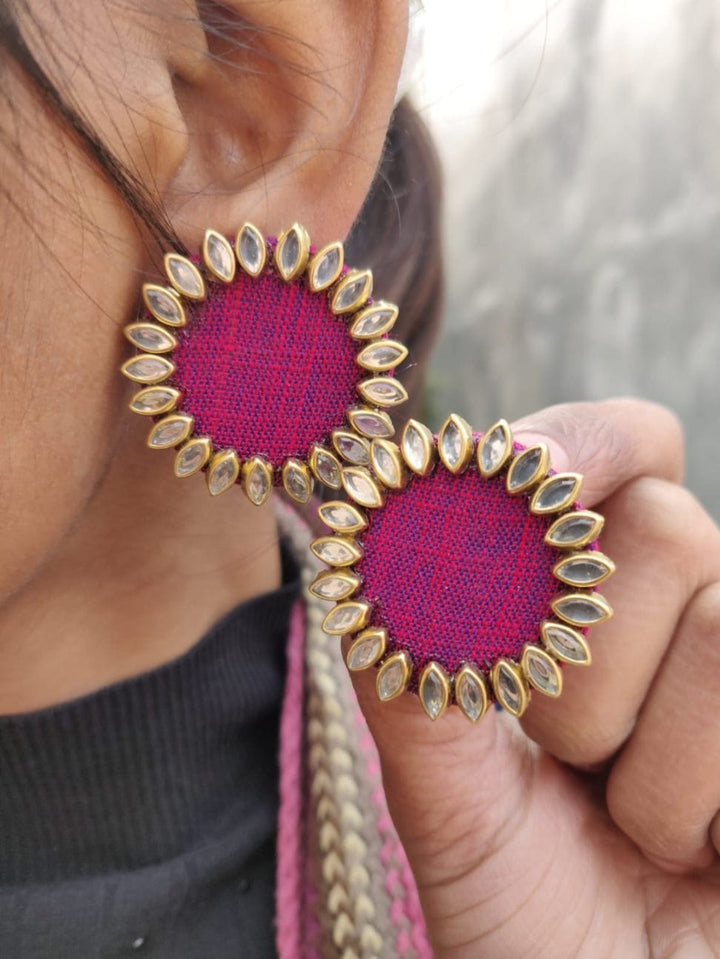 Real Fabric Pink Studs - Desi Closet