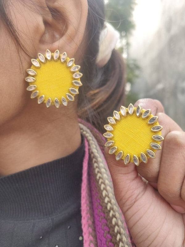 Real Fabric Yellow Studs - Desi Closet