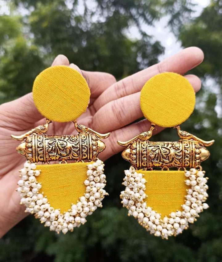 Handmade Fabric Earrings Yellow - Desi Closet