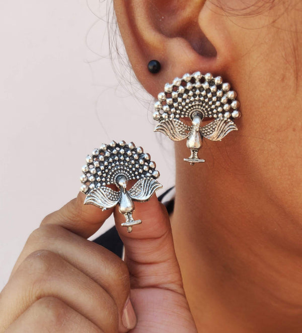 German Silver Stud Flying Peacock - Desi Closet