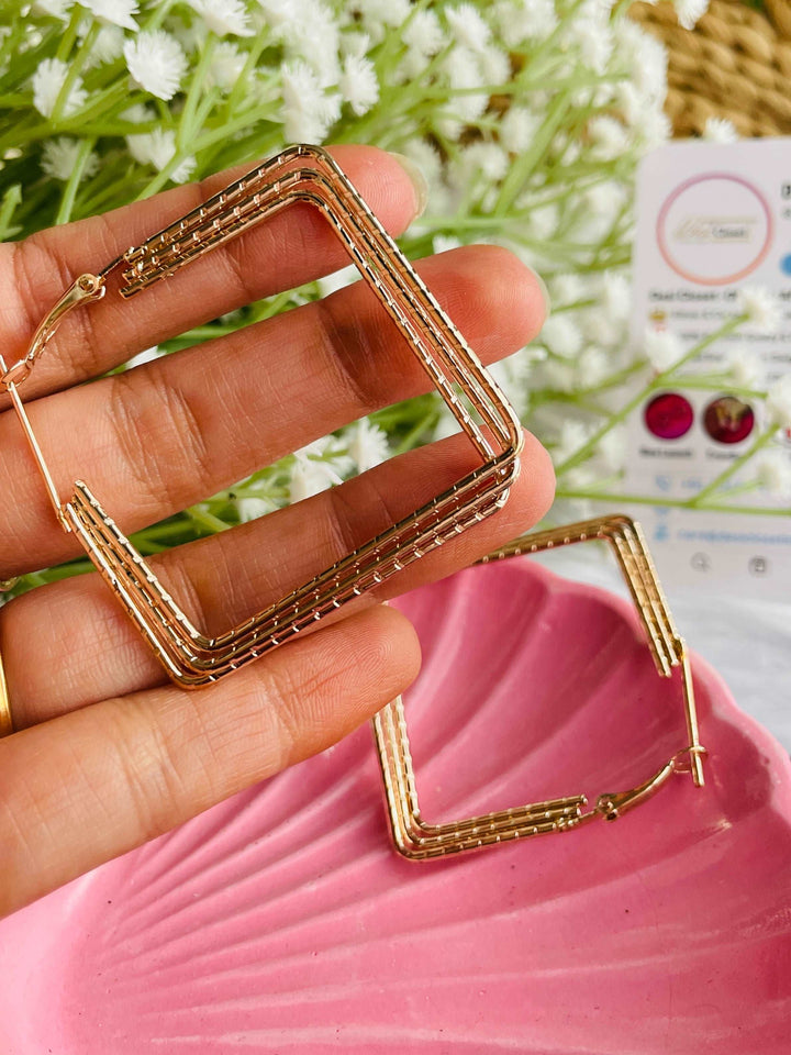 Big Square Multi Hoops - Gold - Desi Closet