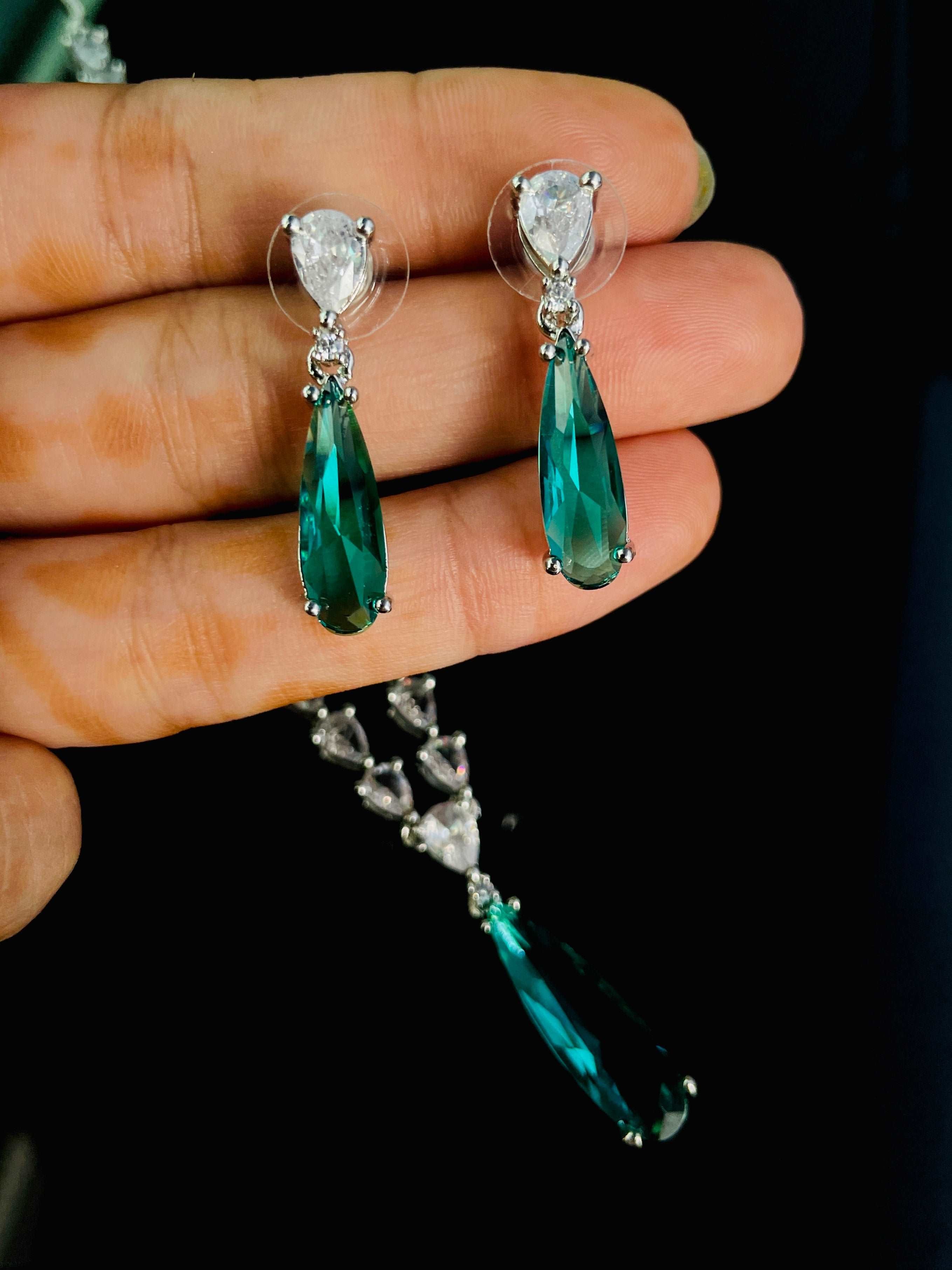 AD Green Titanic Celeb Inspired Necklace With CZ Green Earrings - Desi Closet