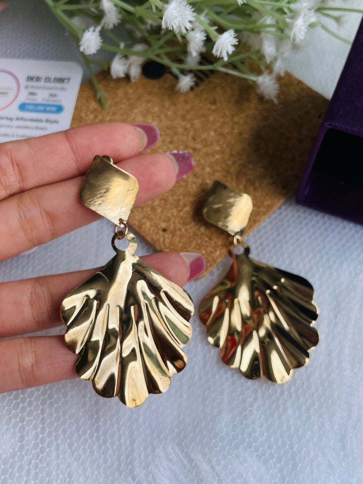 Weightless Gold Leaf Danglers - Desi Closet