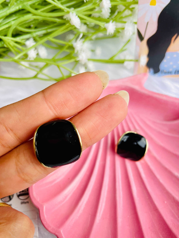 Black Glaze Studs - Desi Closet