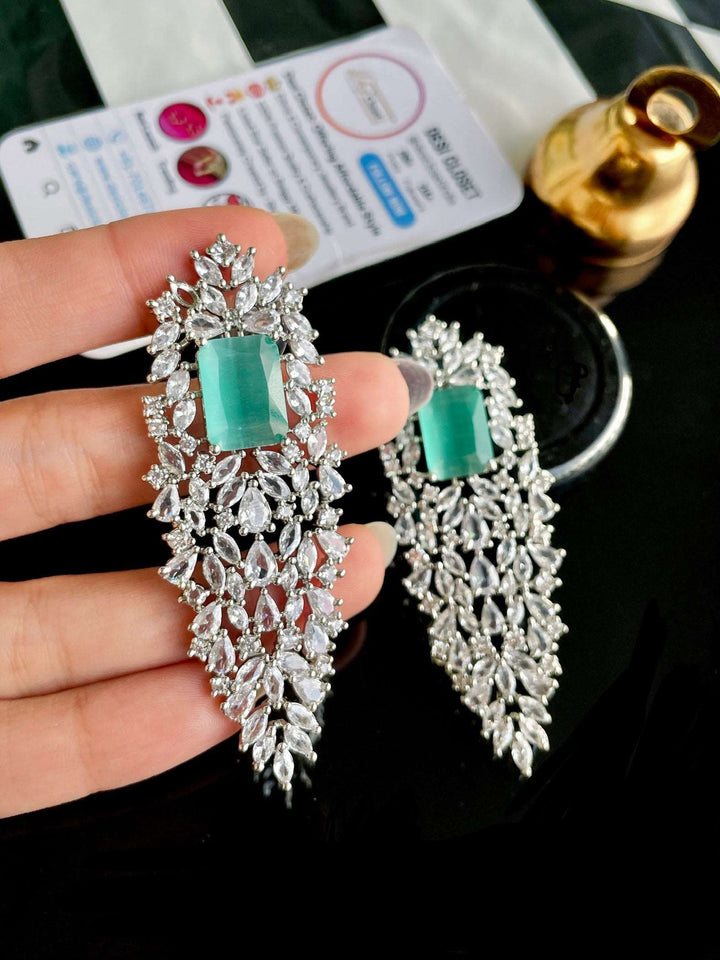 AD Statement Large Mint Green Thunder Earrings - Desi Closet