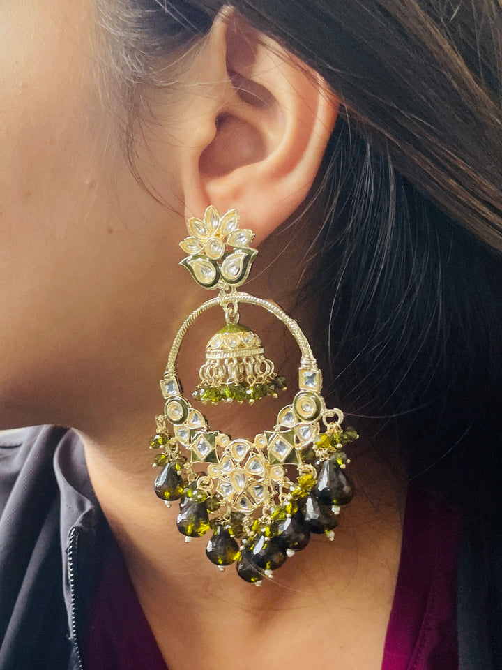 Olive Mehendi Ethnic Kundan Earrings - Desi Closet