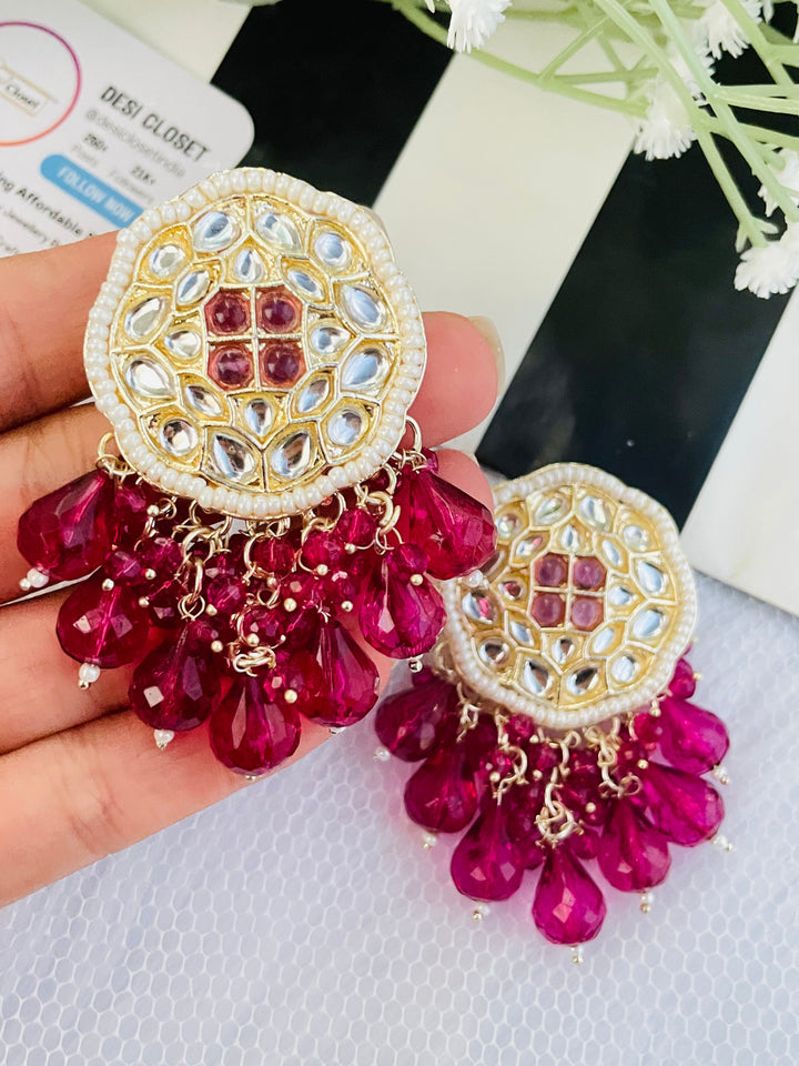 Ruby Purple Kundan Beaded Earrings - Desi Closet