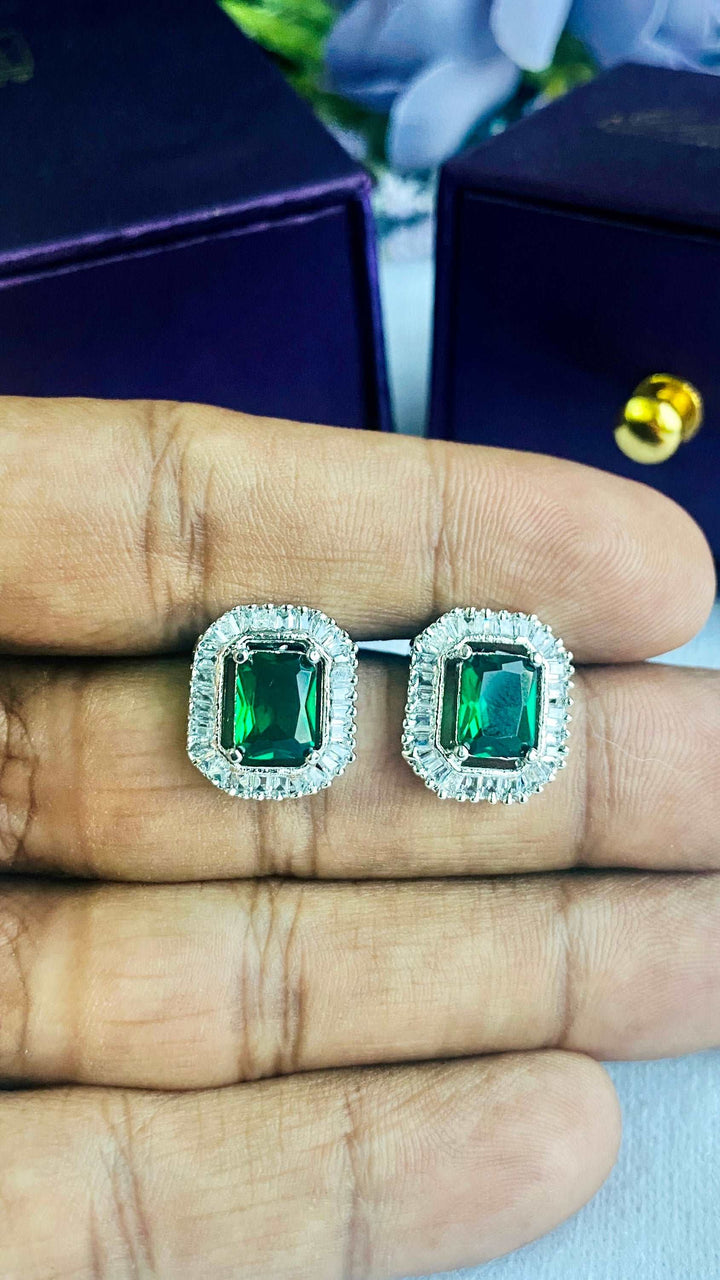 AD Emerald Green Block Studs - Desi Closet