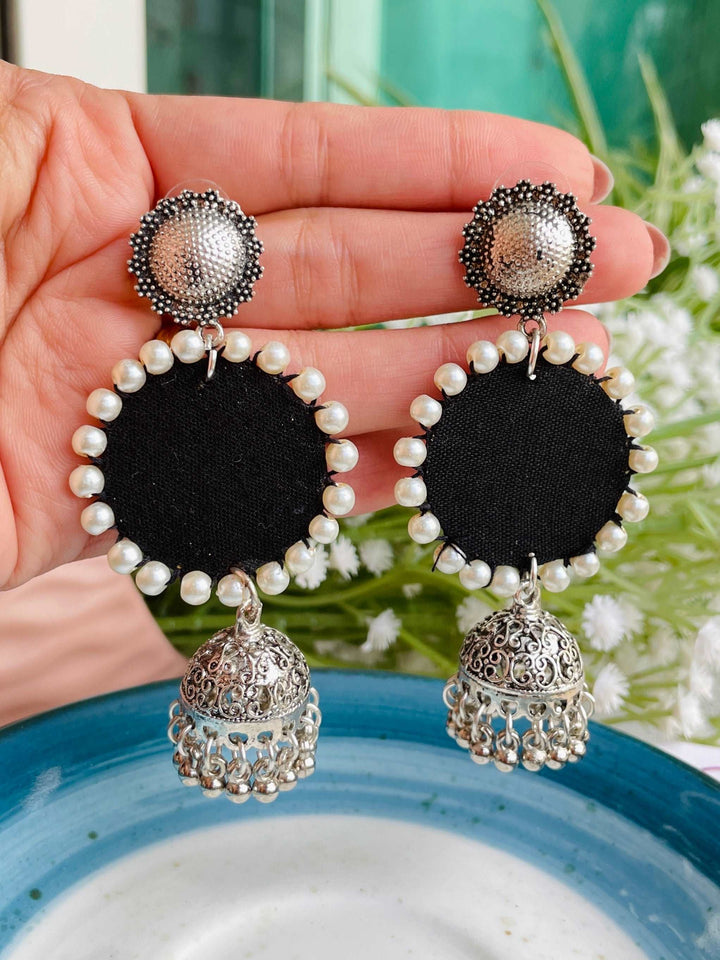 Black Fabric Jhumkis - Desi Closet