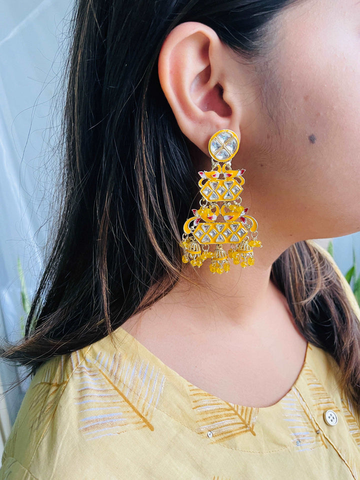 Kundan Chandelier Earrings - Yellow - Desi Closet