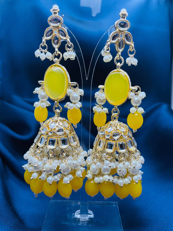 Wedding Yellow Tumble Stone Jhumki Earrings - Desi Closet