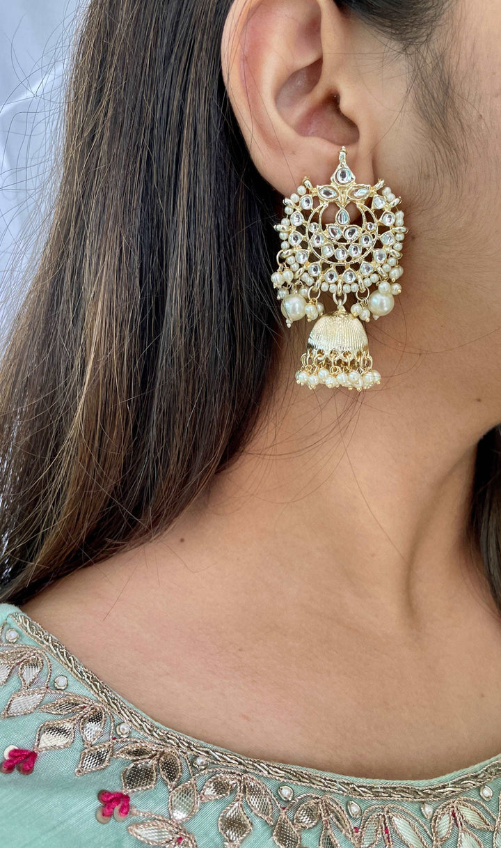 Contemporary Beaded Layered Jhumki Style Earrings -  Small - Desi Closet